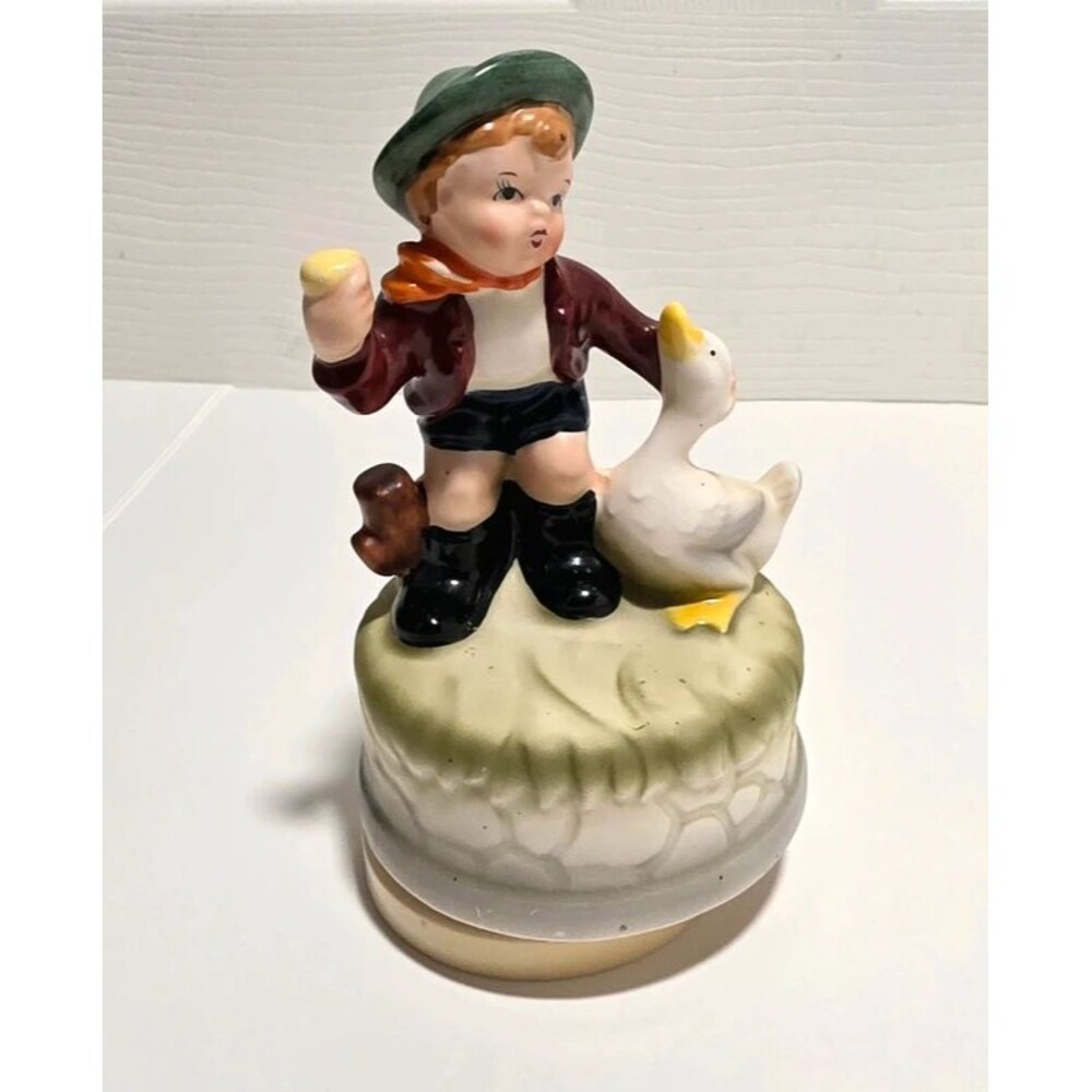 Boy and Duck rotating music box from Japan